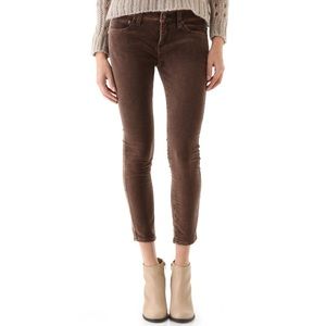 Free People Stretch Velvet Velour Low Rise Cropped Skinny Pant in Brown Sz 25